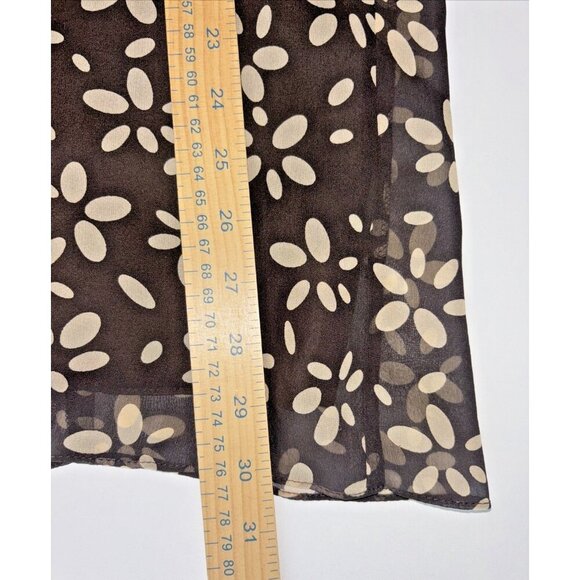 Talbots Dress Women 12P Brown Floral Silk Faux Wrap Tie Short Sleeve V-Neckline - Picture 10 of 12